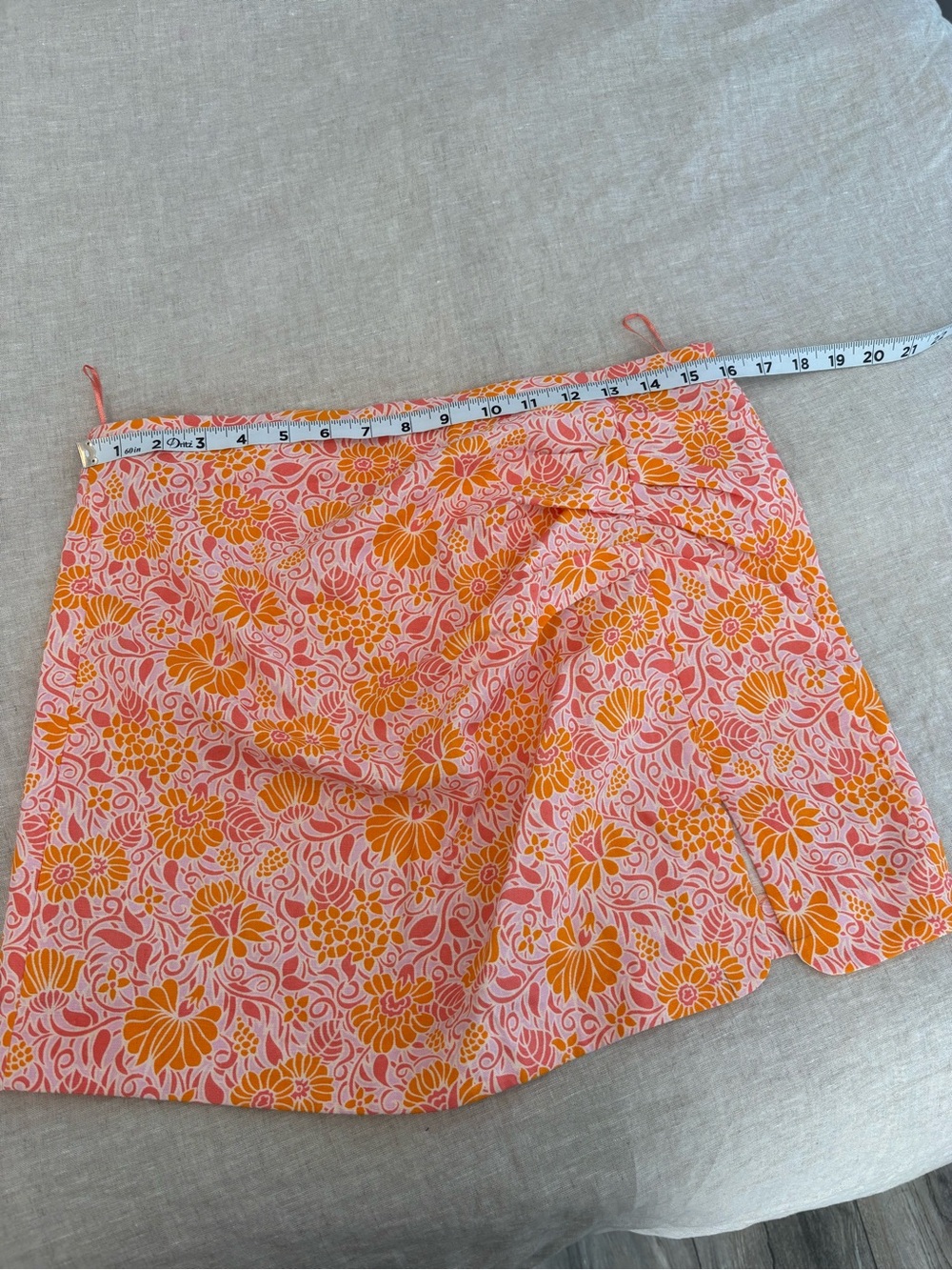 Zara Pink and Orange Floral Waistband Mini Skirt